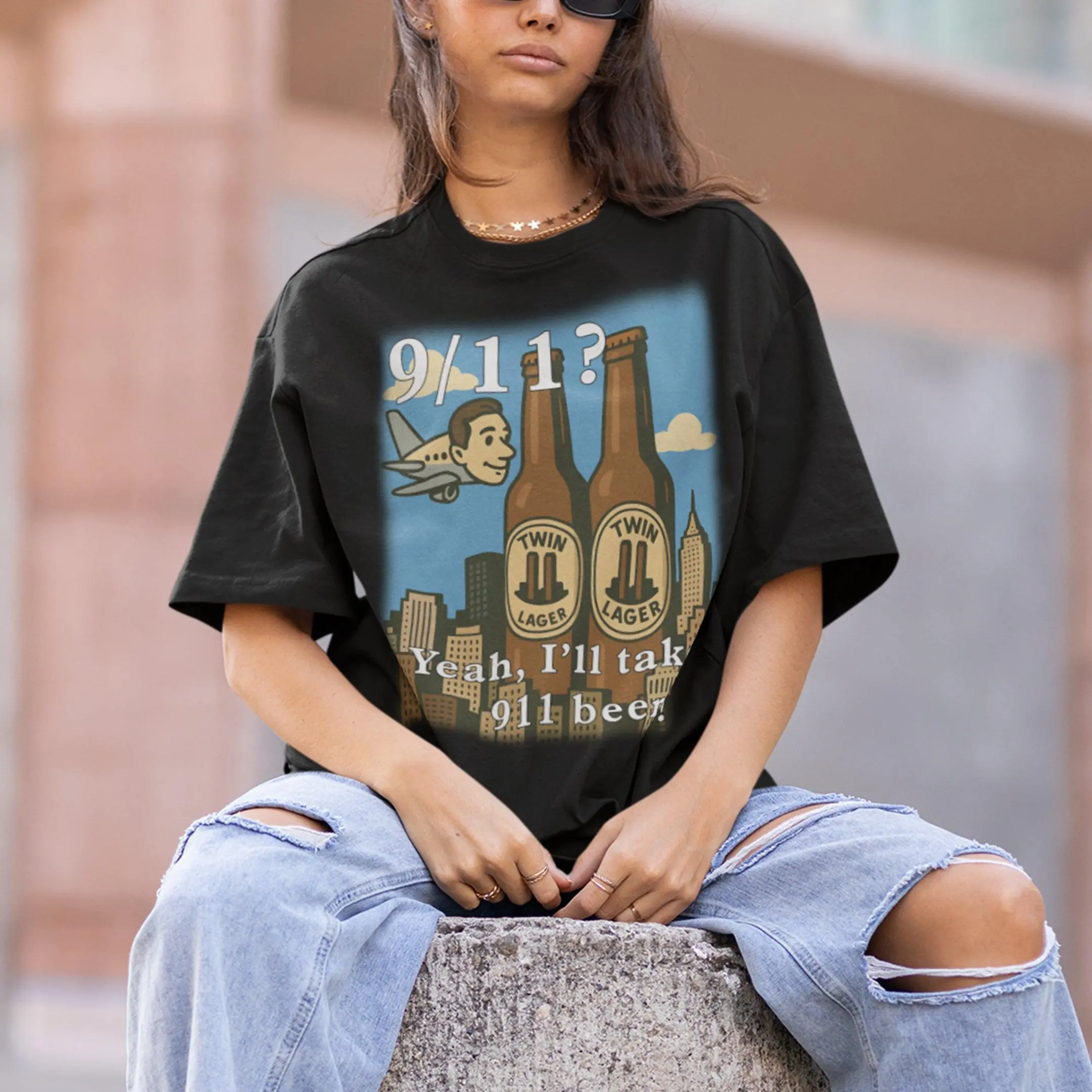 9/11 Yeah I'll Take 911 Beers! T-Shirt - Image 7