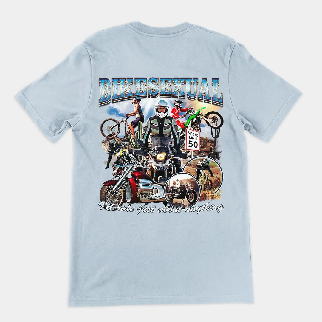 Bikesexual (I'll ride just about anything) T-Shirt (backprint) - Image 5