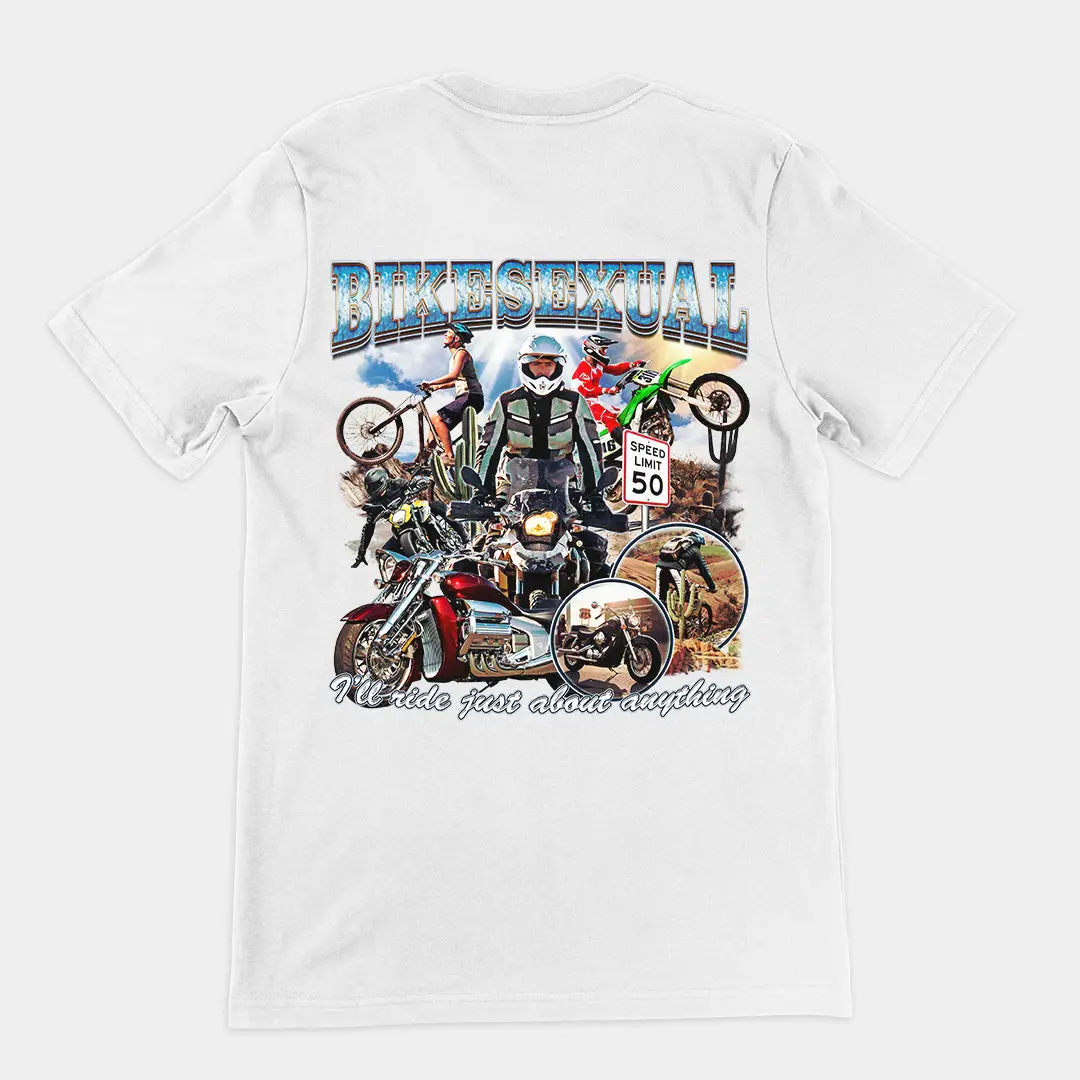 Bikesexual (I'll ride just about anything) T-Shirt (backprint) - Image 6