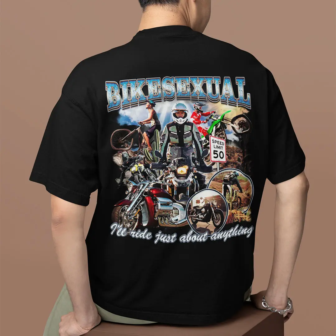 Bikesexual (I'll ride just about anything) T-Shirt (backprint) - Image 7