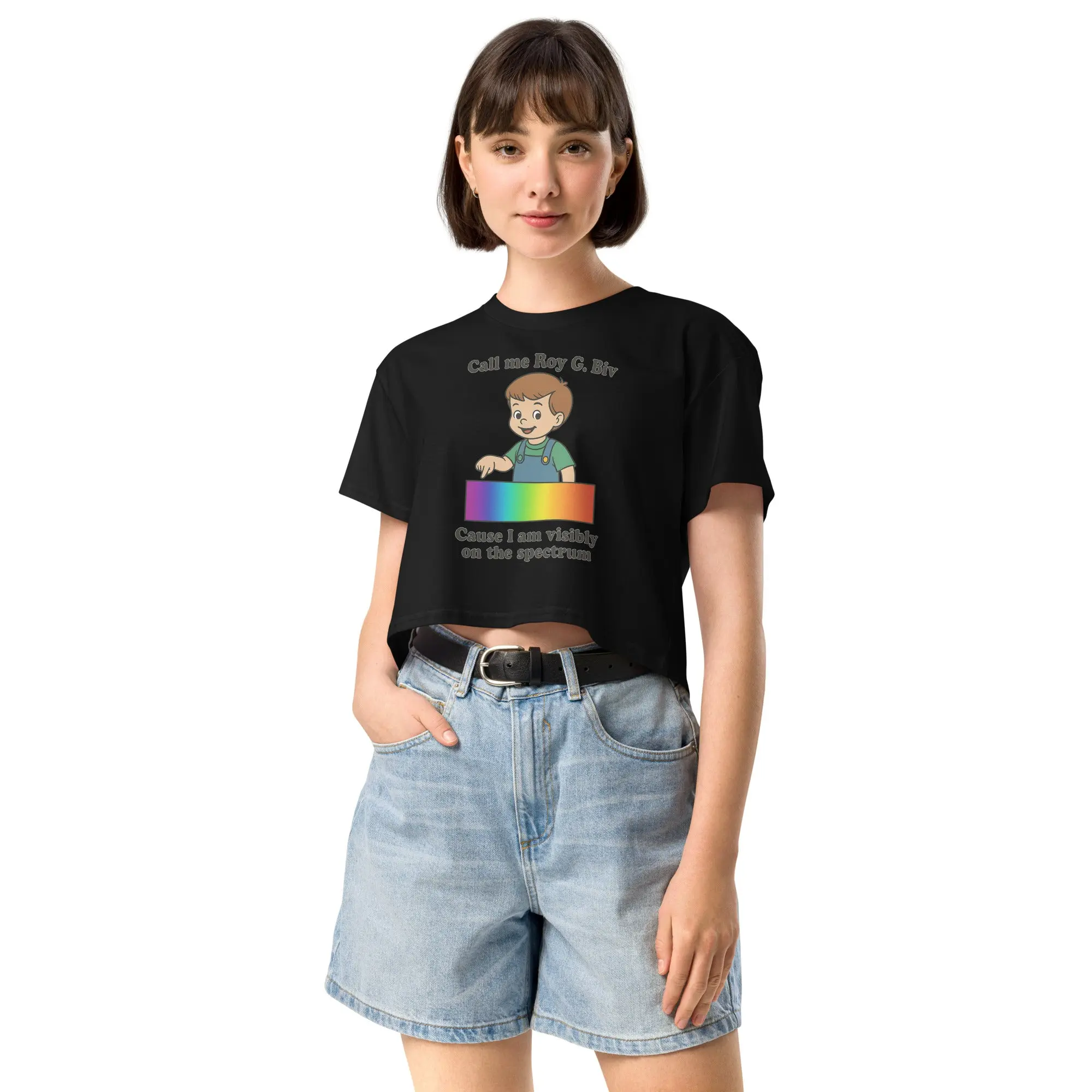 Call my Roy G. Biv cause I am visibly on the spectrum Women’s crop top - Image 6