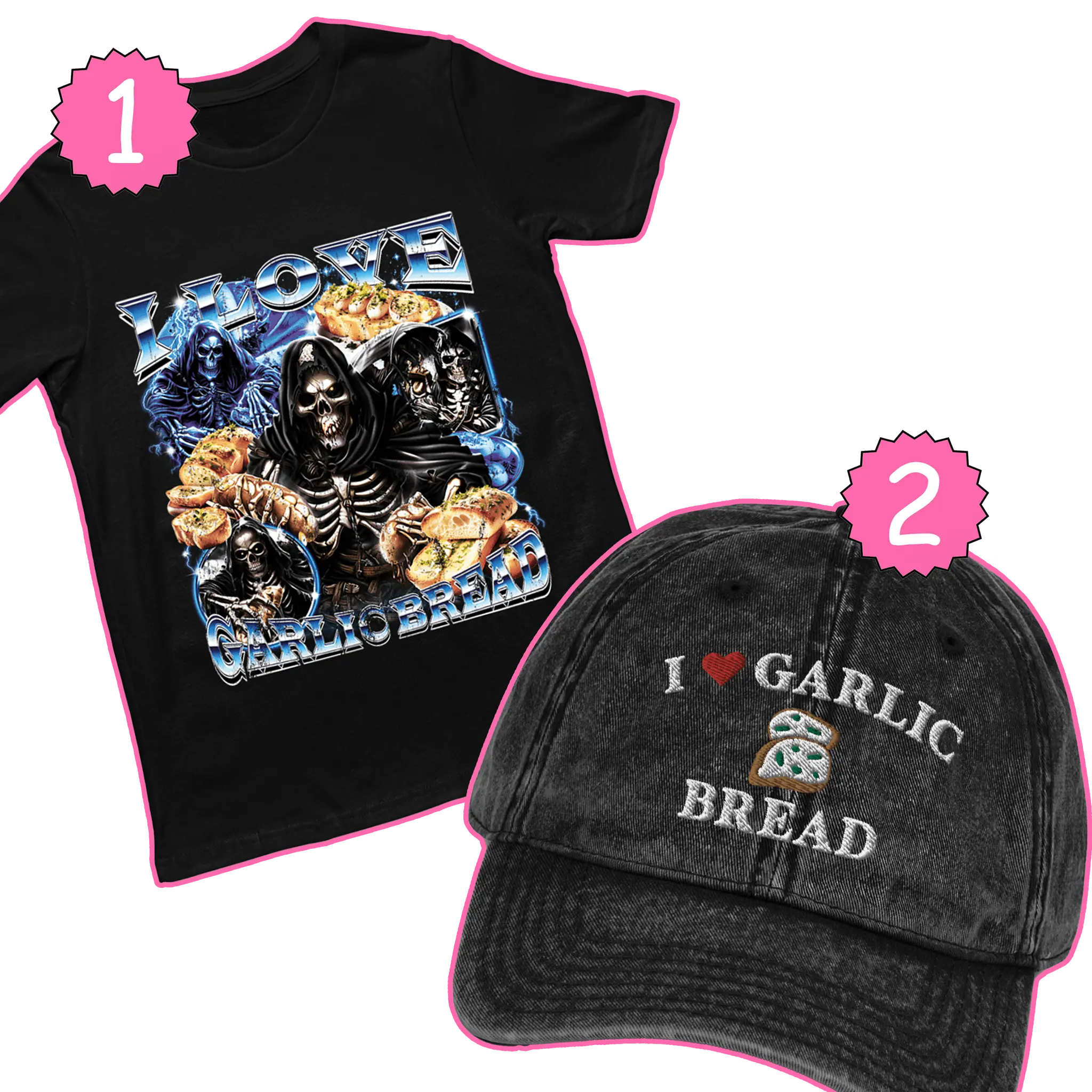 Garlic bread shirt and hat bundle