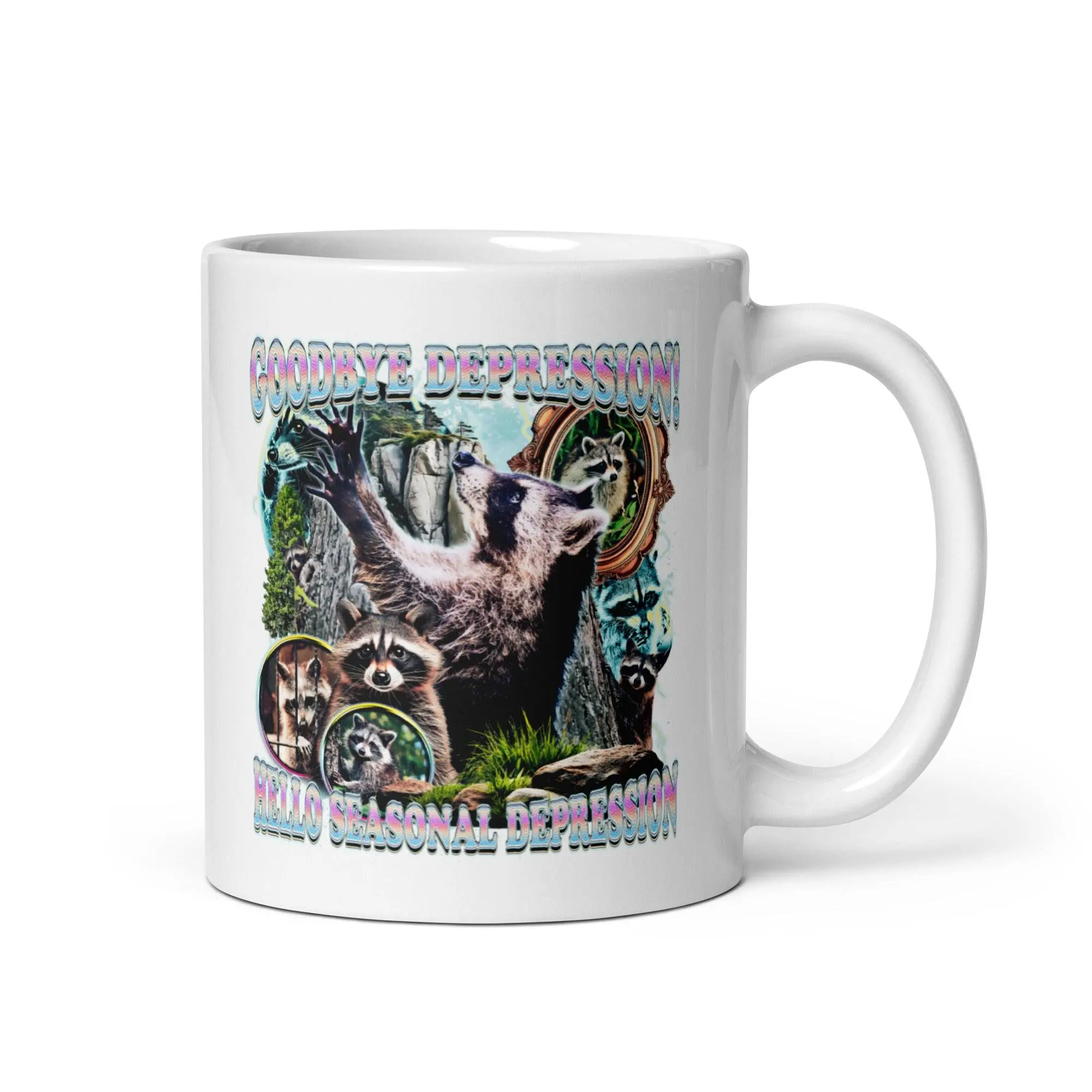 Goodbye Depression! Hello Seasonal Depression White glossy mug