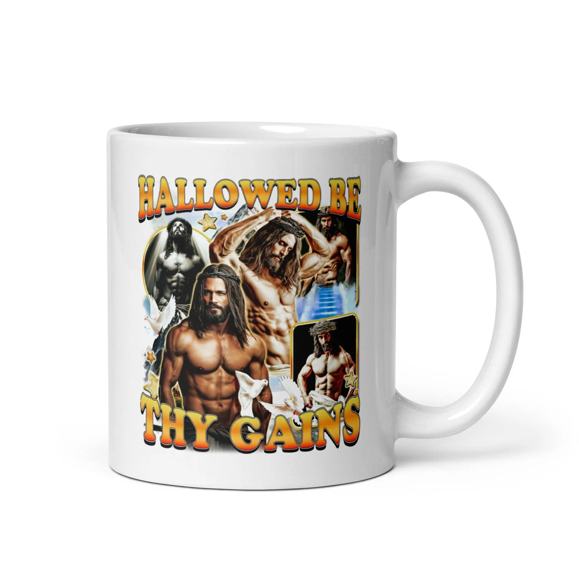 Hallowed be thy Gains White glossy mug