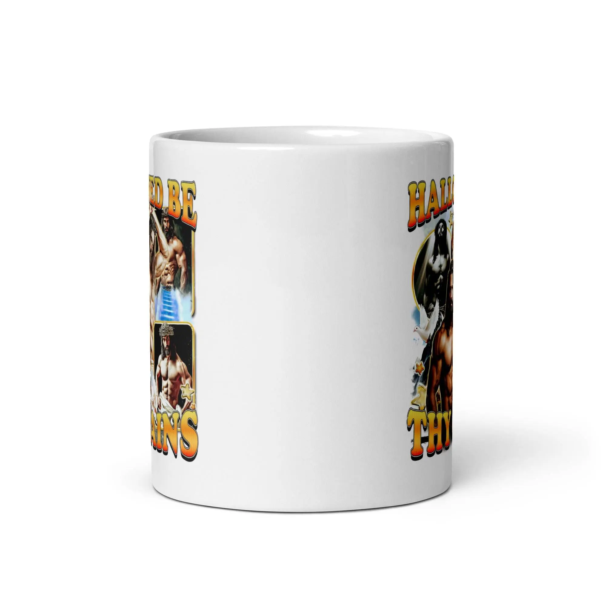 Hallowed be thy Gains White glossy mug - Image 4