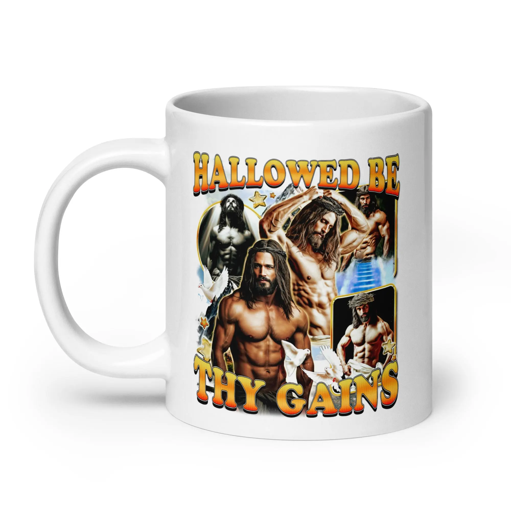 Hallowed be thy Gains White glossy mug - Image 7