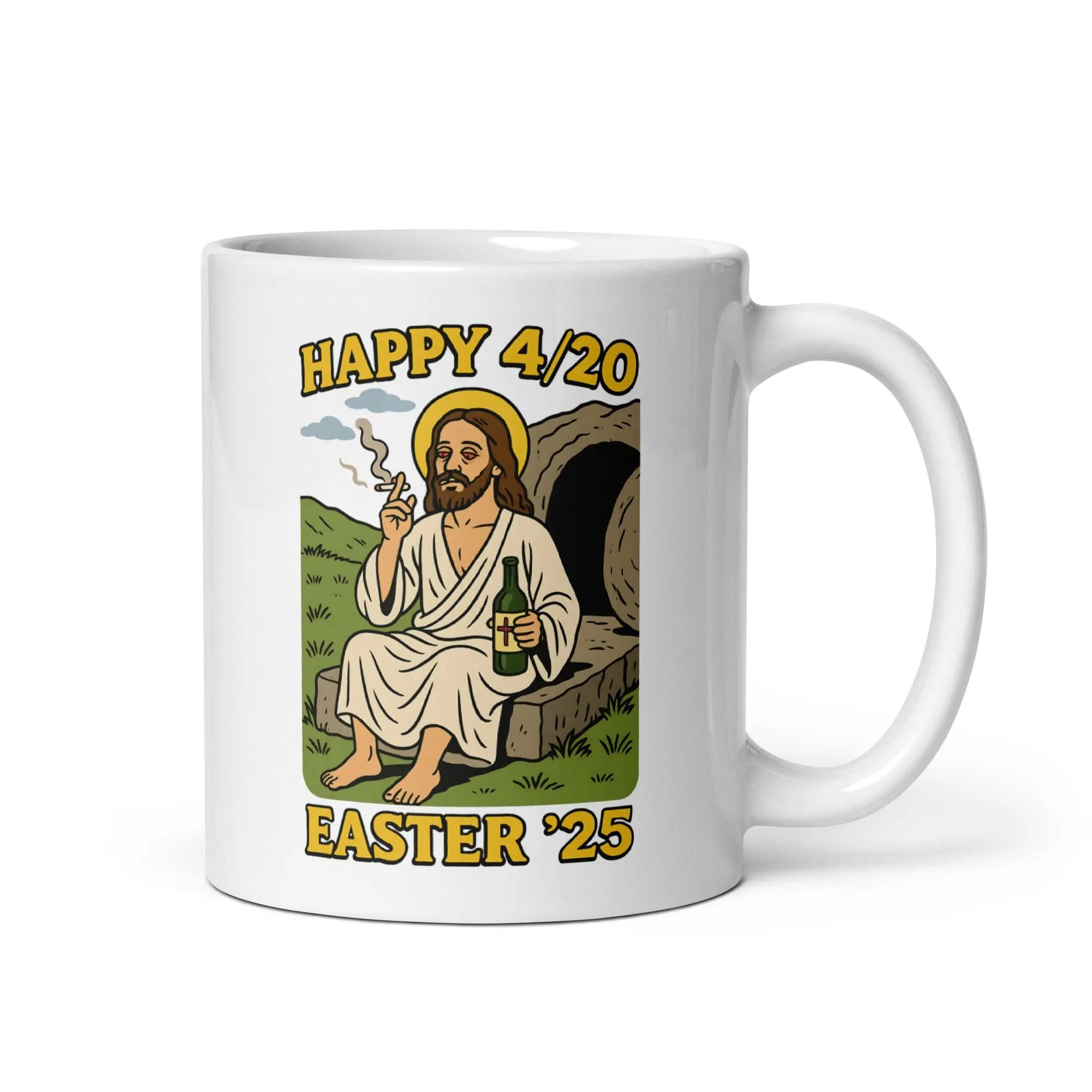 Happy 4_20 Easter '25 Jesus White glossy mug