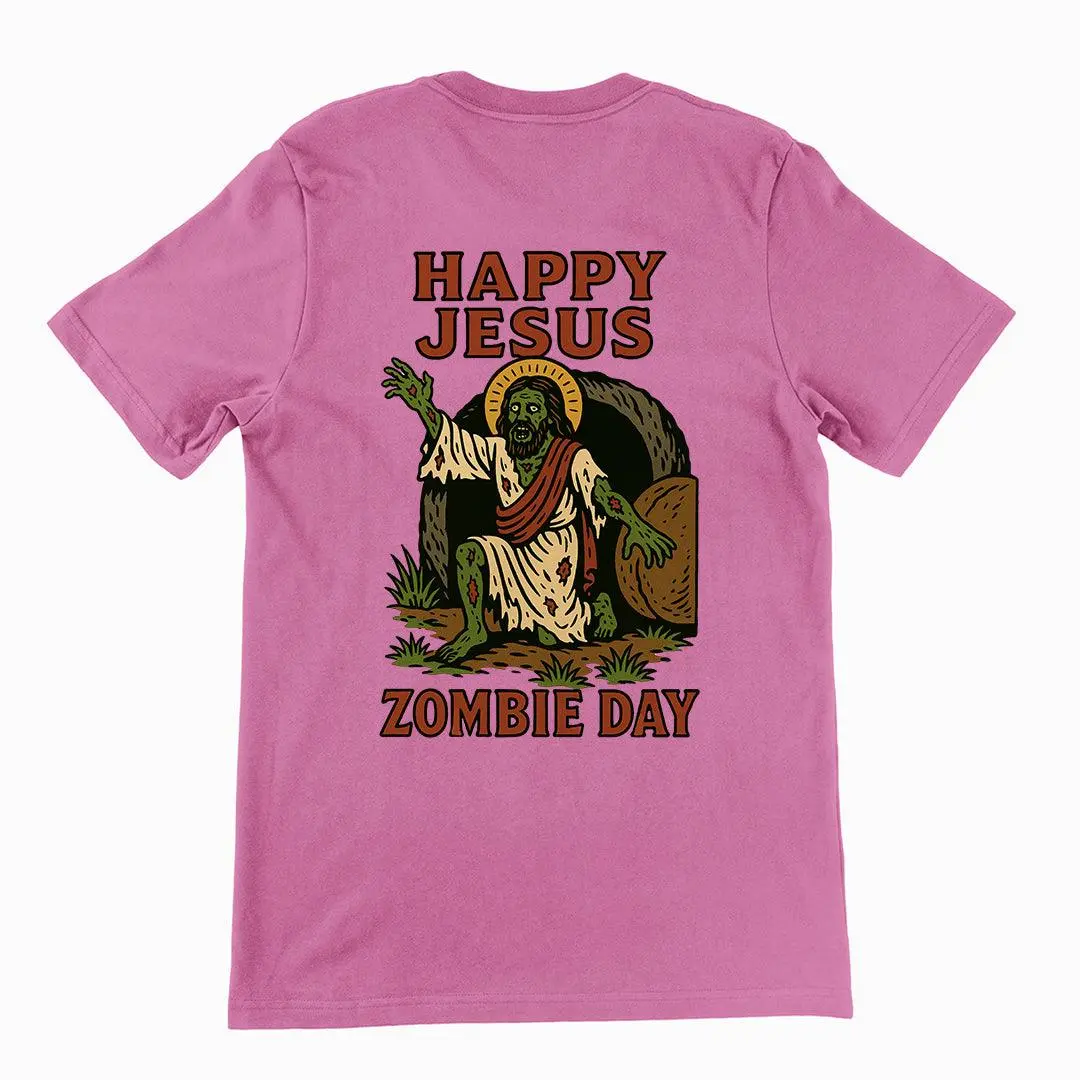 Happy Jesus Zombie Day T-Shirt (backprint) - Image 2