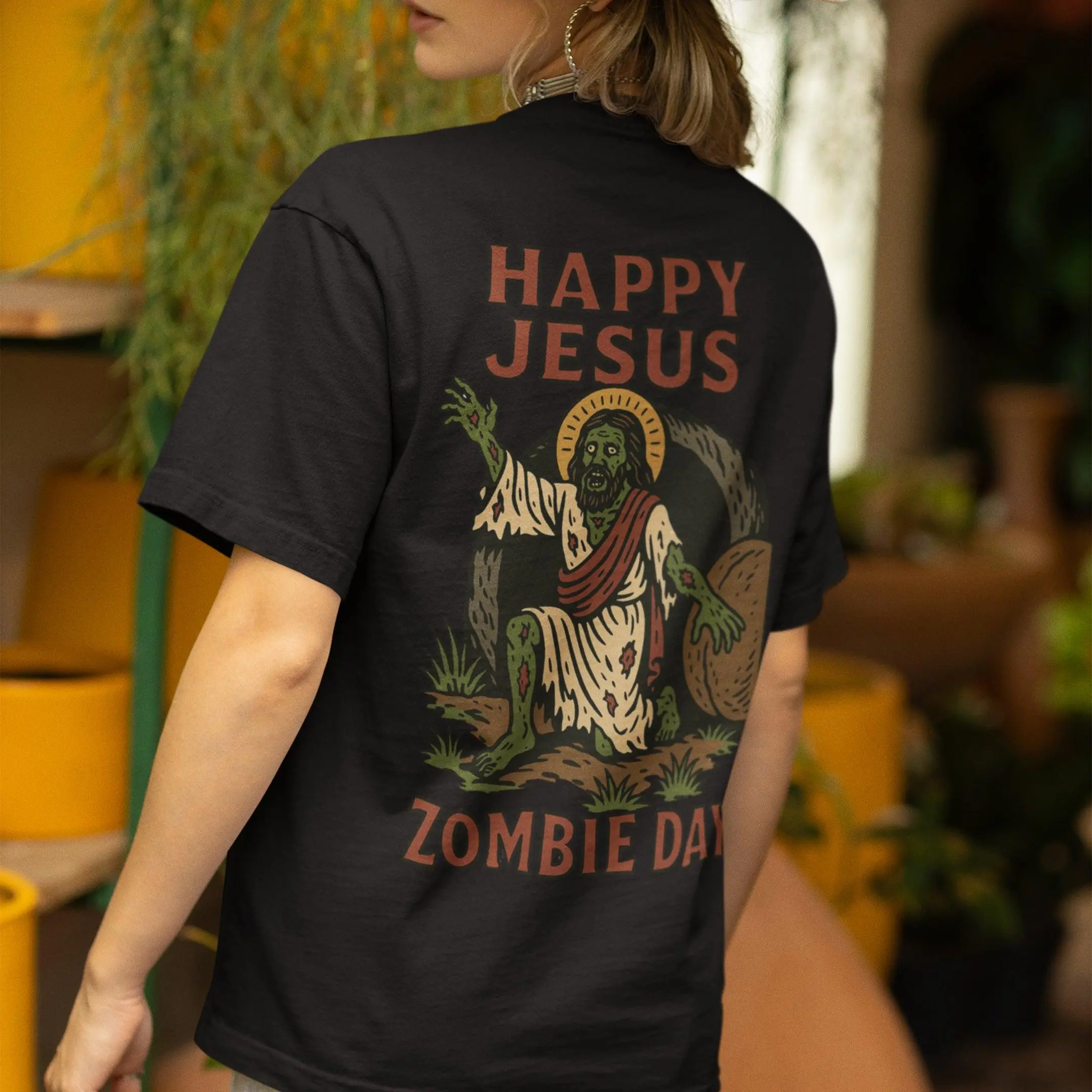 Happy Jesus Zombie Day T-Shirt (backprint) - Image 7