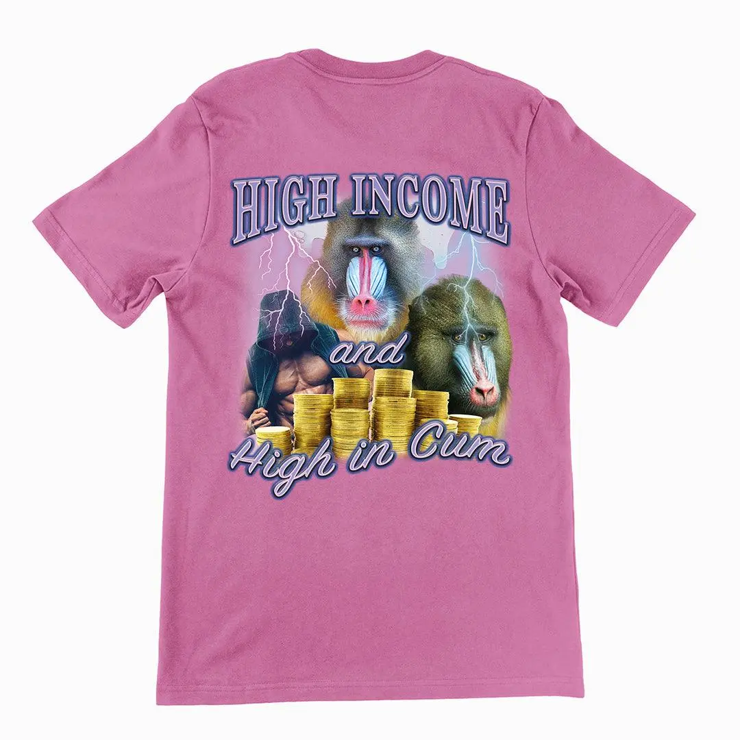 High Income and High In Cum t-shirt (backprint) - Image 2