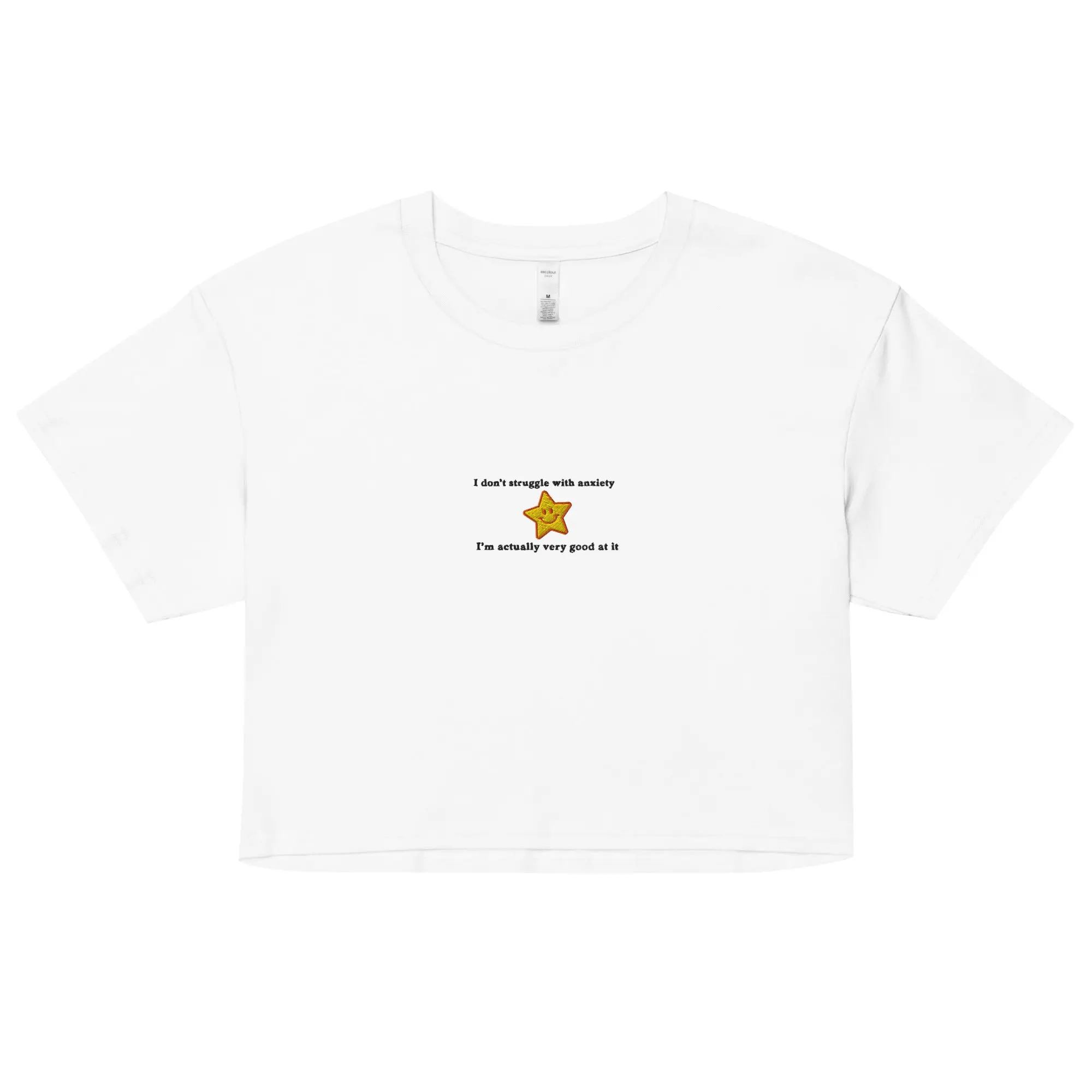 I don't struggle with anxiety I'm actually very good at it (embroidered) Women’s crop top - Image 5