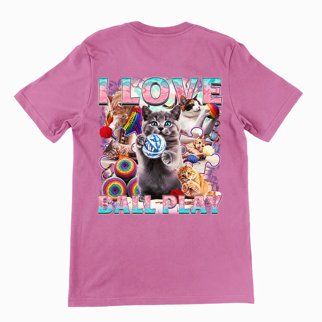I love ball play (cats) T-Shirt (backprint) - Image 2