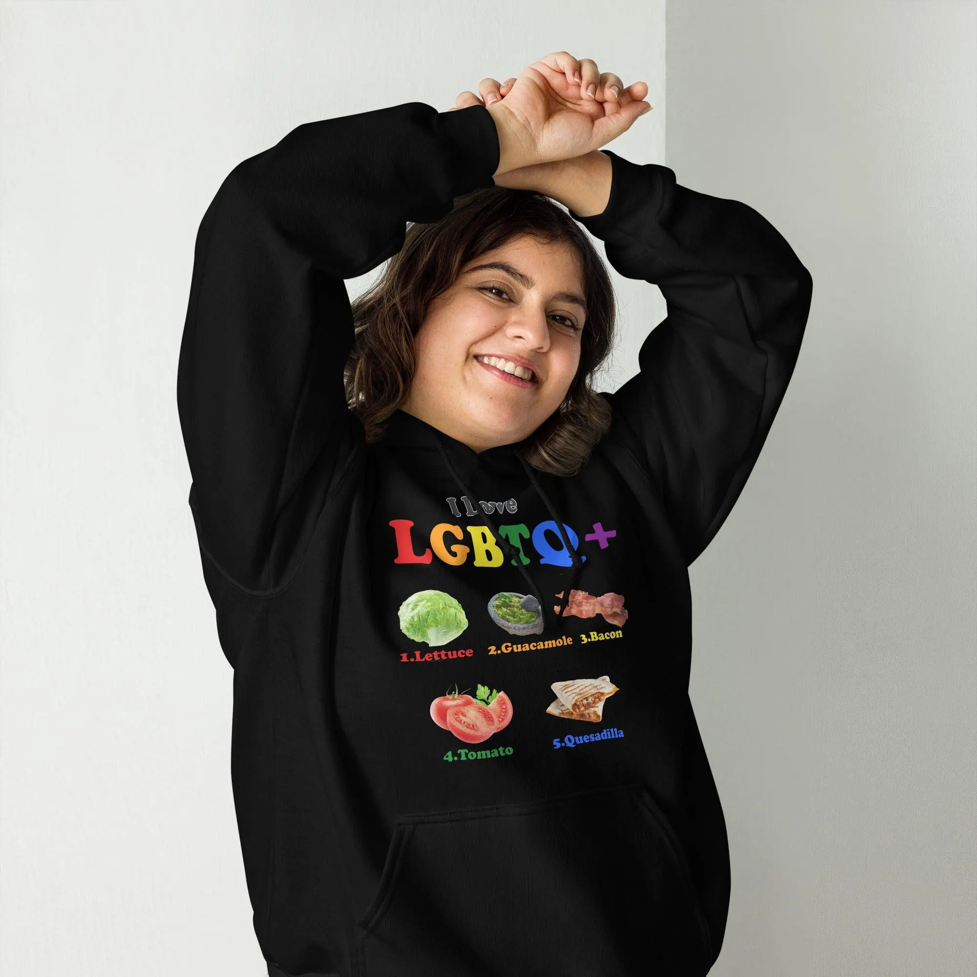 I Love LGBTQ+ Lettuce Guacamole Bacon Tomatoes Quesadilla Hoodie - Image 8