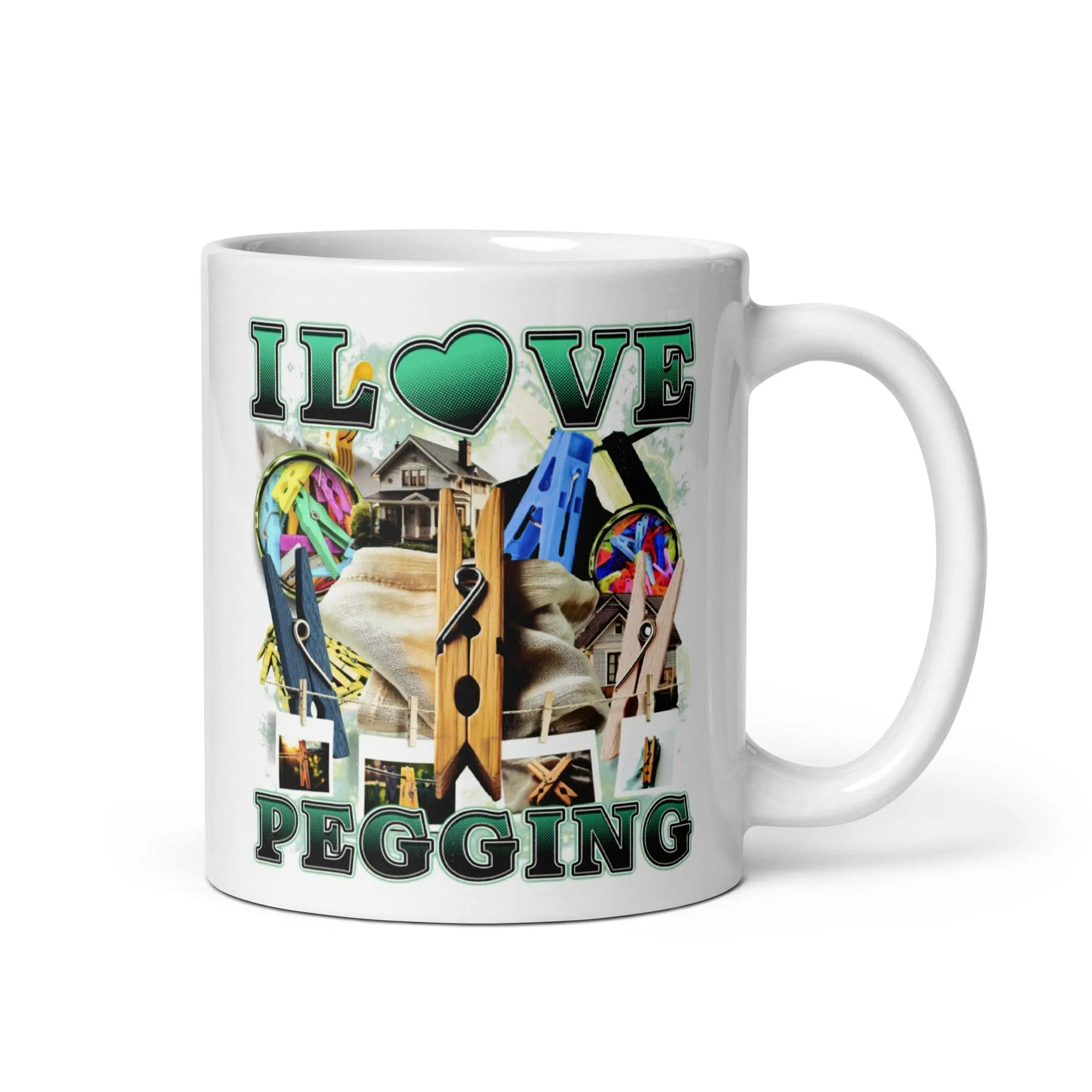I Love Pegging White glossy mug