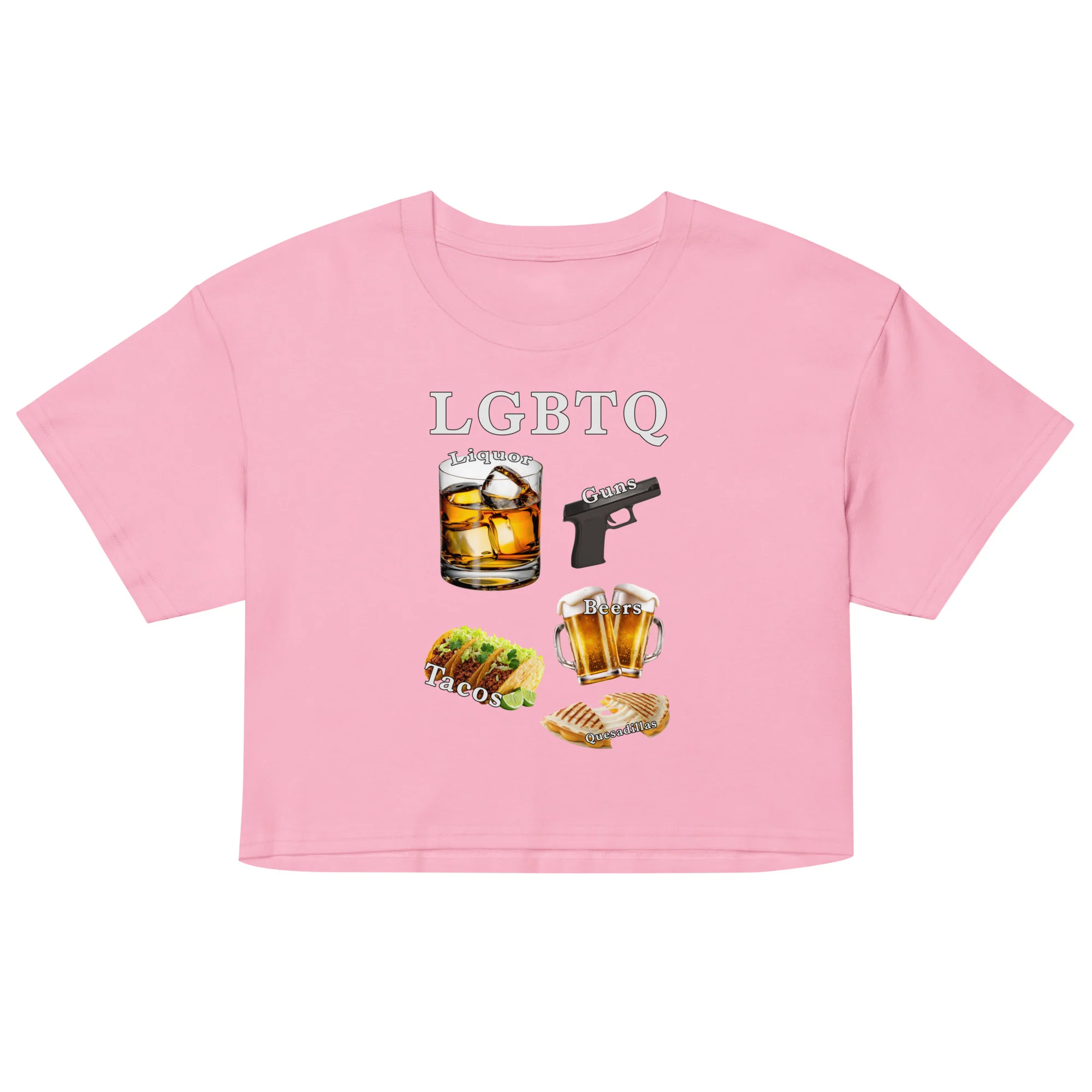 LGBTQ (liquor, guns, beers, tacos, quesadillas) crop top - Image 2