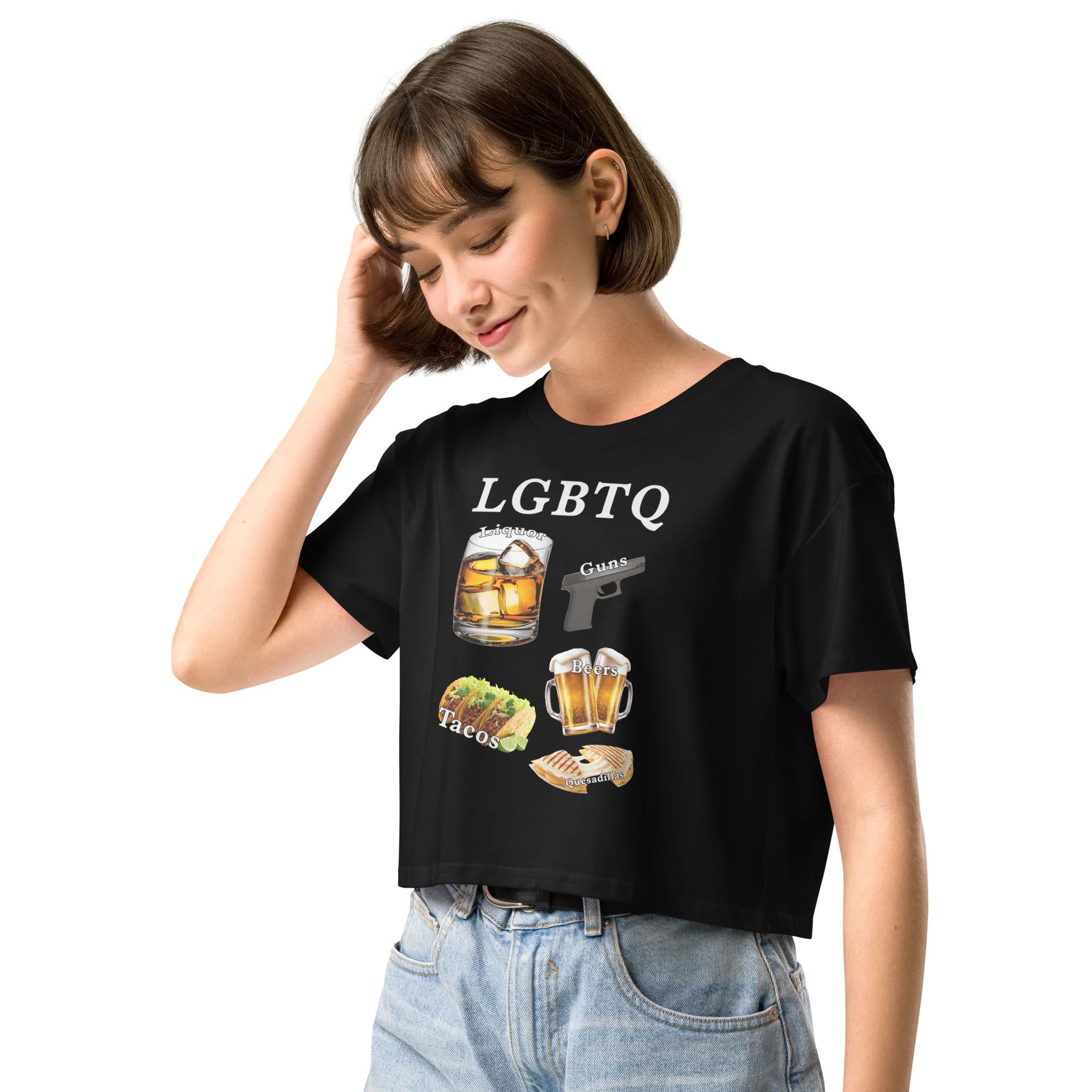 LGBTQ (liquor, guns, beers, tacos, quesadillas) crop top - Image 6