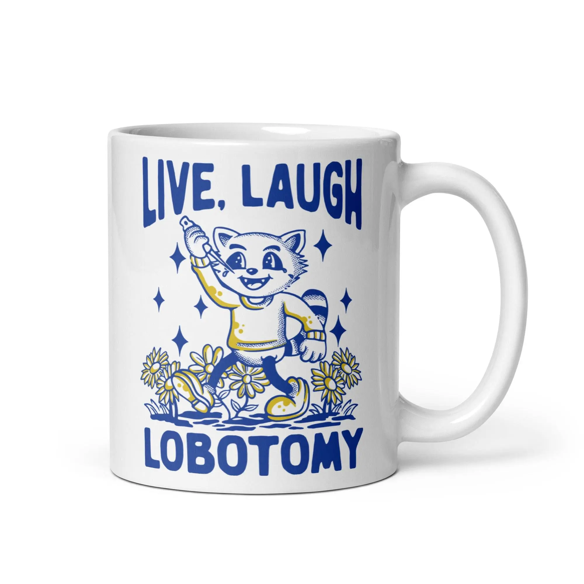 Live Laugh Lobotomy cartoon design 1 White glossy mug - Image 2