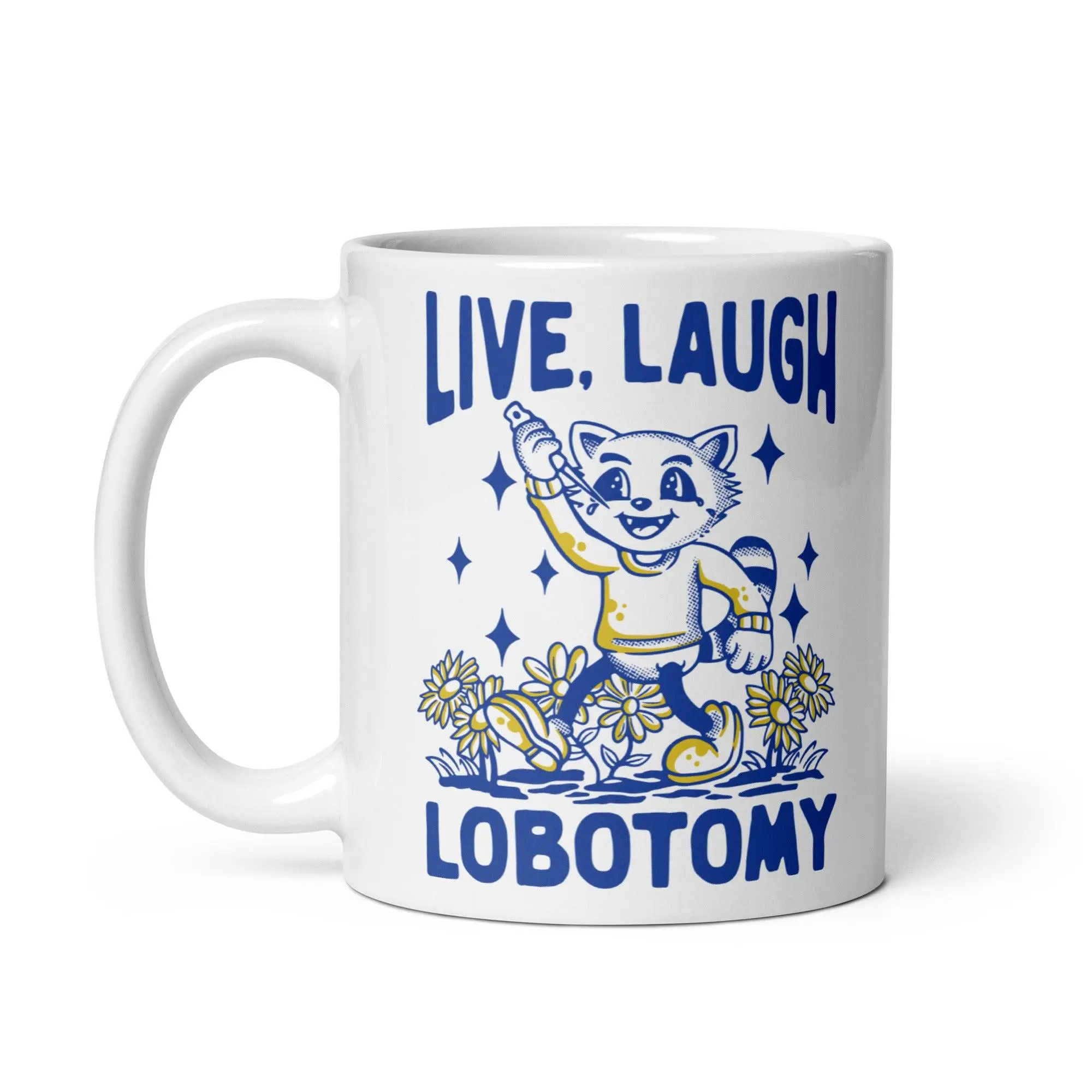 Live Laugh Lobotomy cartoon design 1 White glossy mug - Image 3