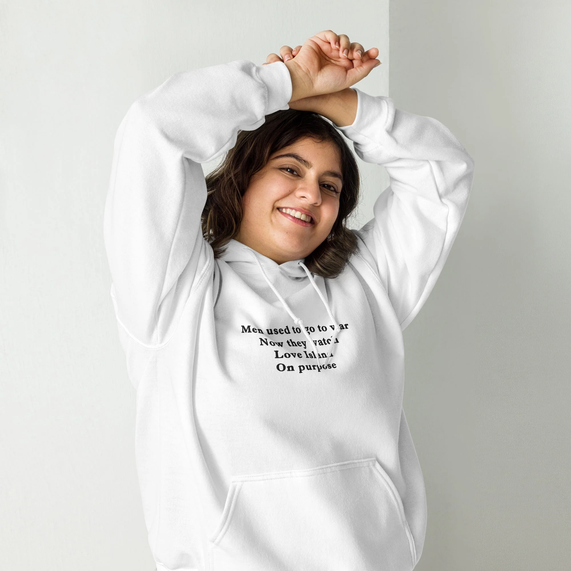 Men used to go to war now they watch love island on purpose (embroidered) Hoodie - Image 8