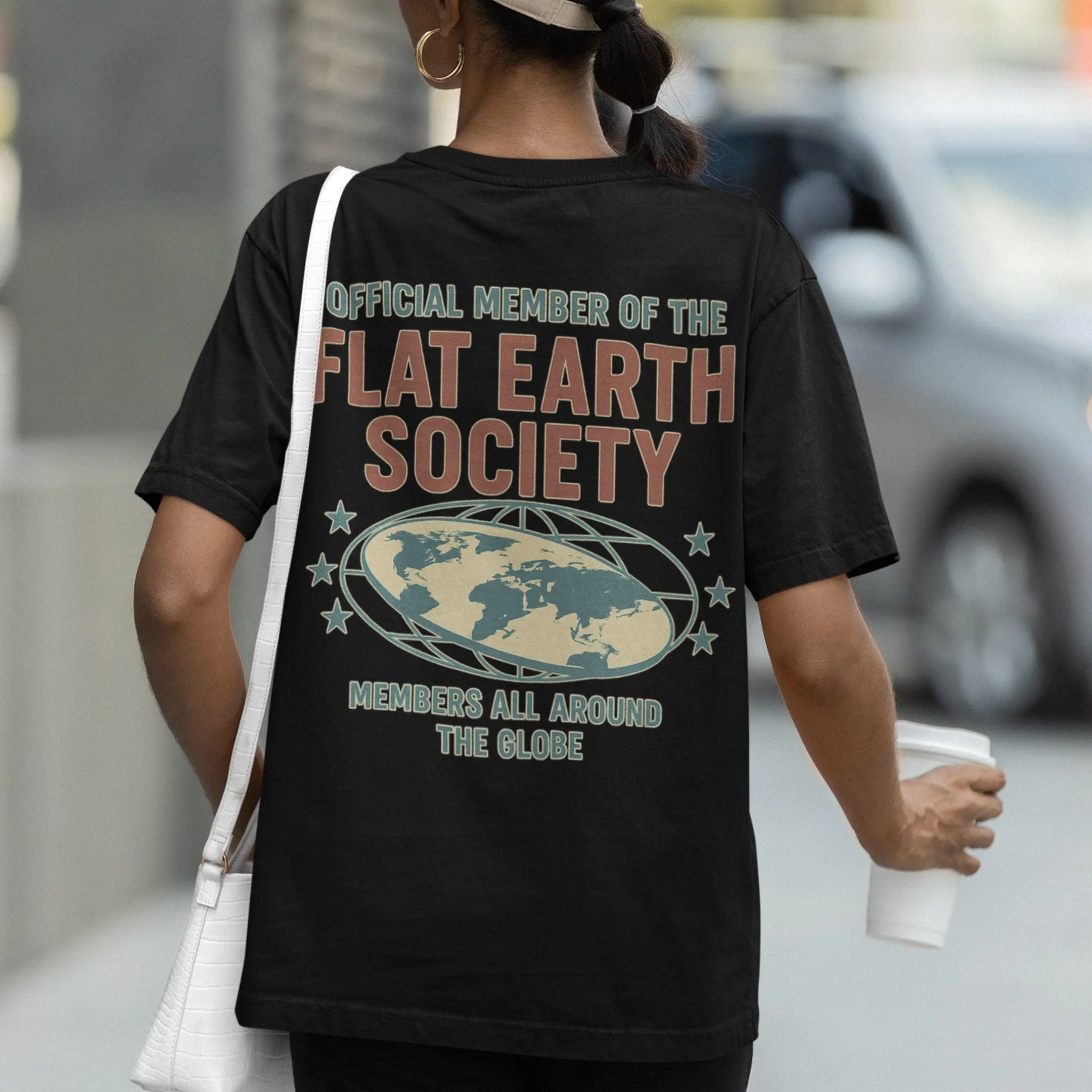 Offcial Member of the Flat Earth Society T-Shirt (backprint) - Image 7