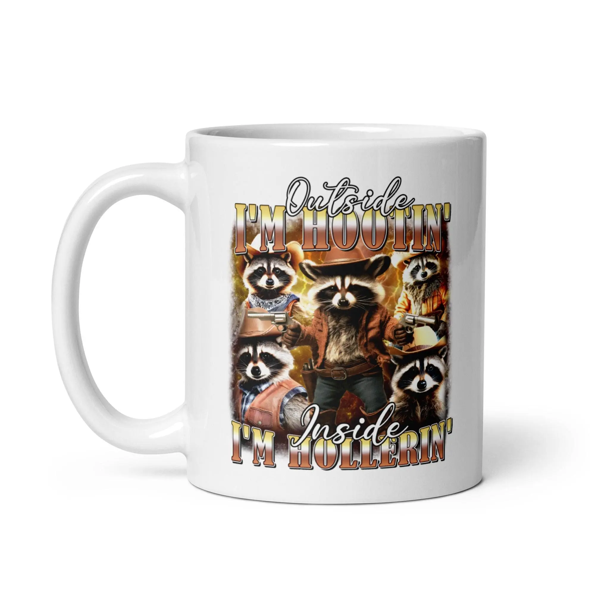 Outside I'm Hootin' Inside I'm Hollerin White glossy mug - Image 3