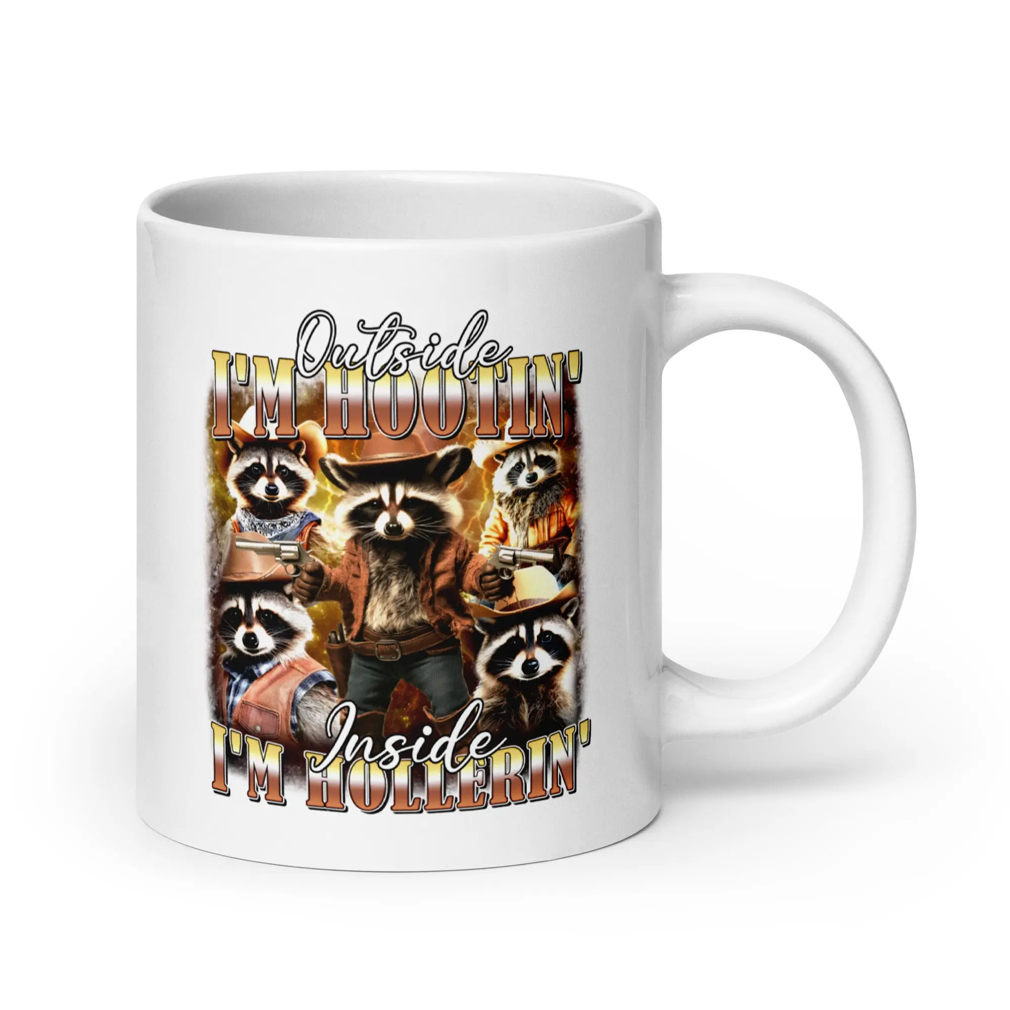 Outside I'm Hootin' Inside I'm Hollerin White glossy mug - Image 6