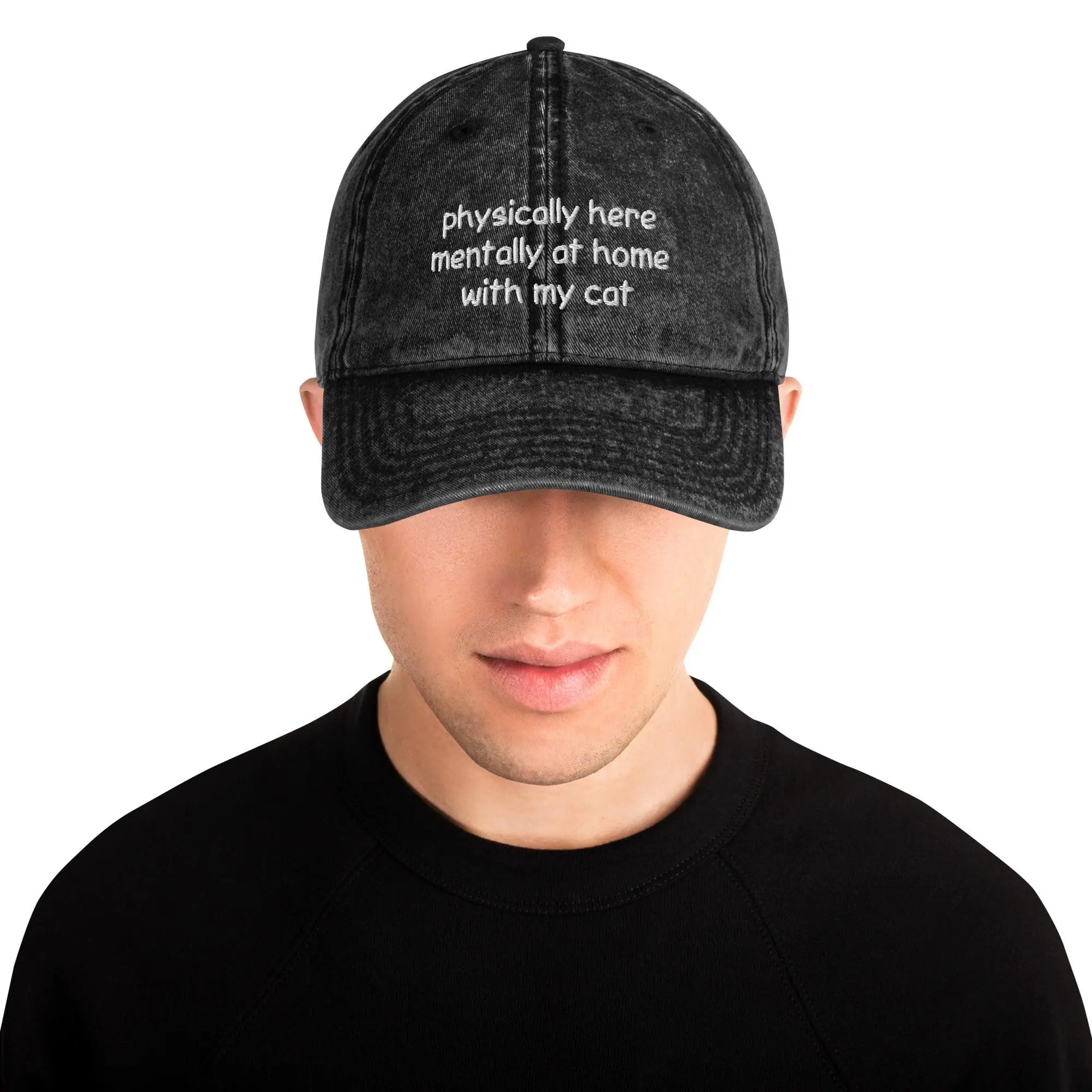 physically here mentally at home with my cat Cotton Twill Cap - Image 2
