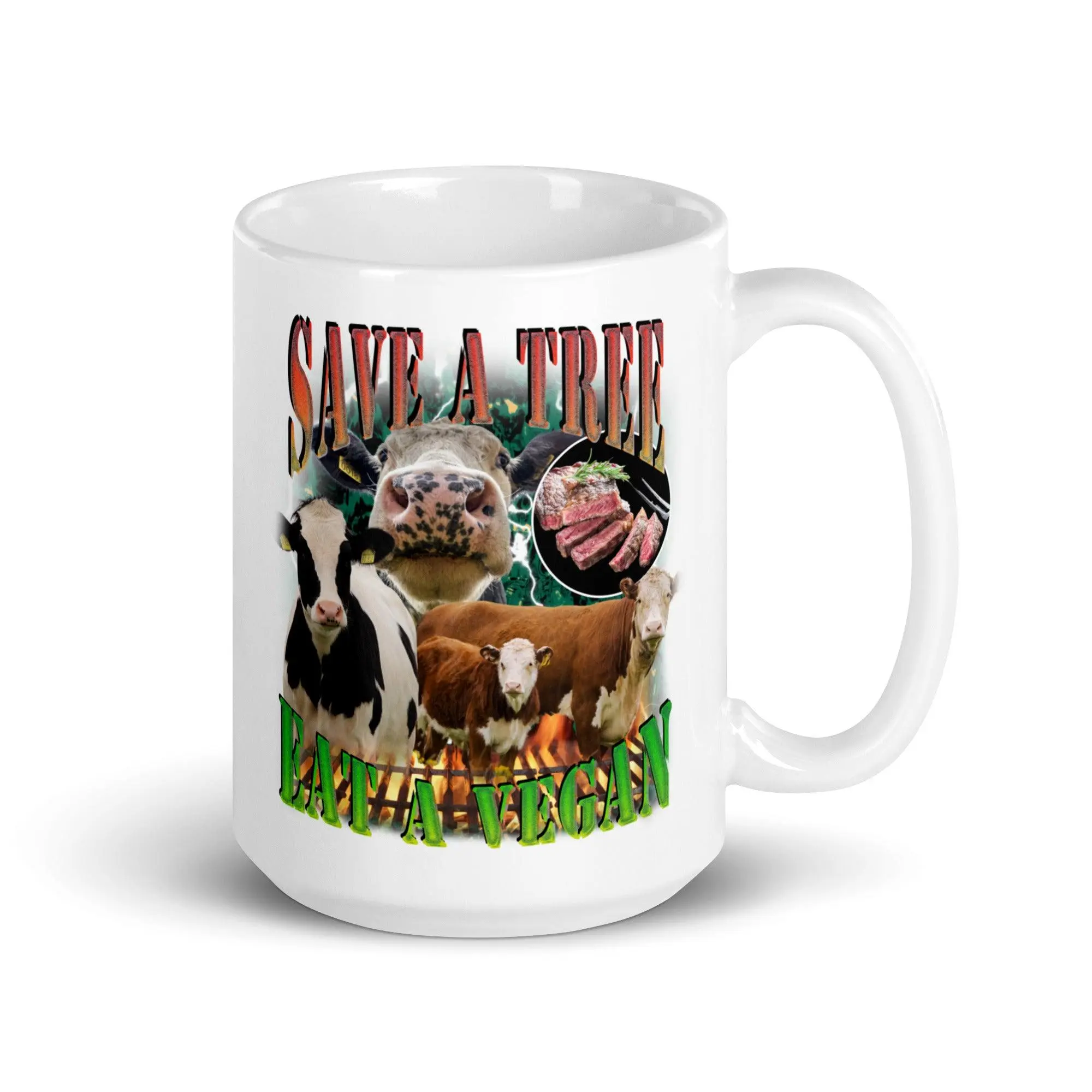 Save a Tree Eat a Vegan White glossy mug - Image 6