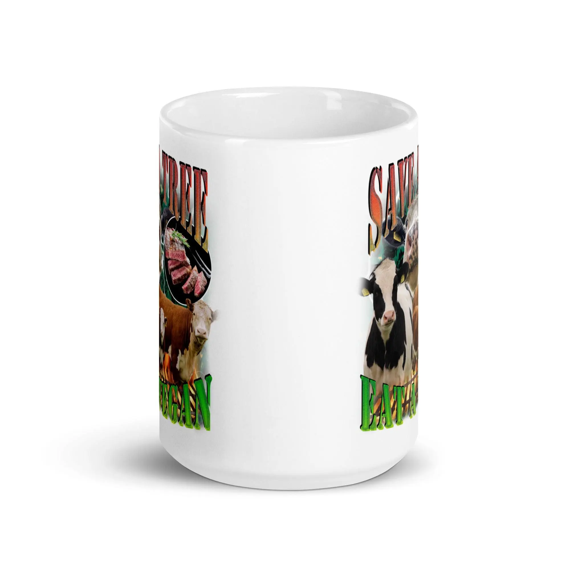 Save a Tree Eat a Vegan White glossy mug - Image 8