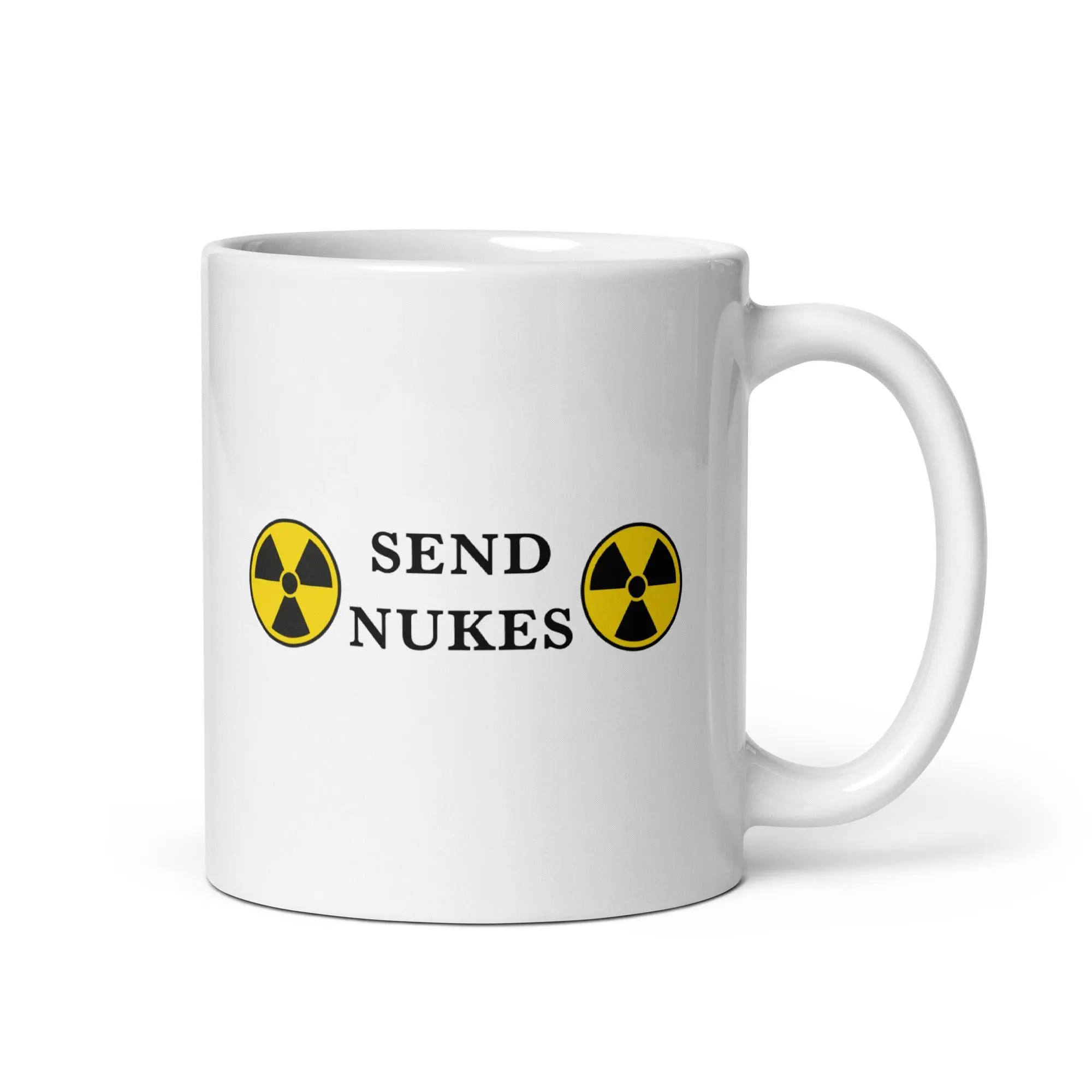 Send Nukes White glossy mug