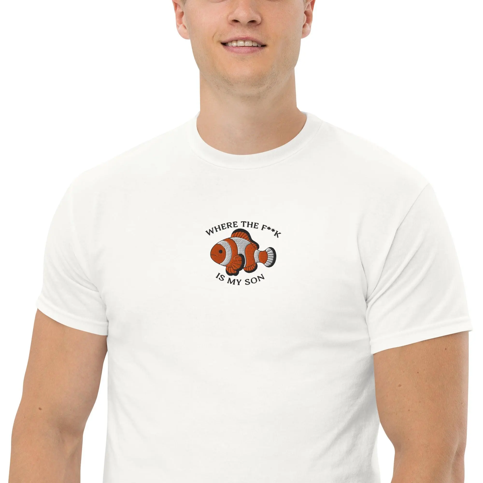 where the f**k is my son (embroidered) Funny T-Shirt - Image 7