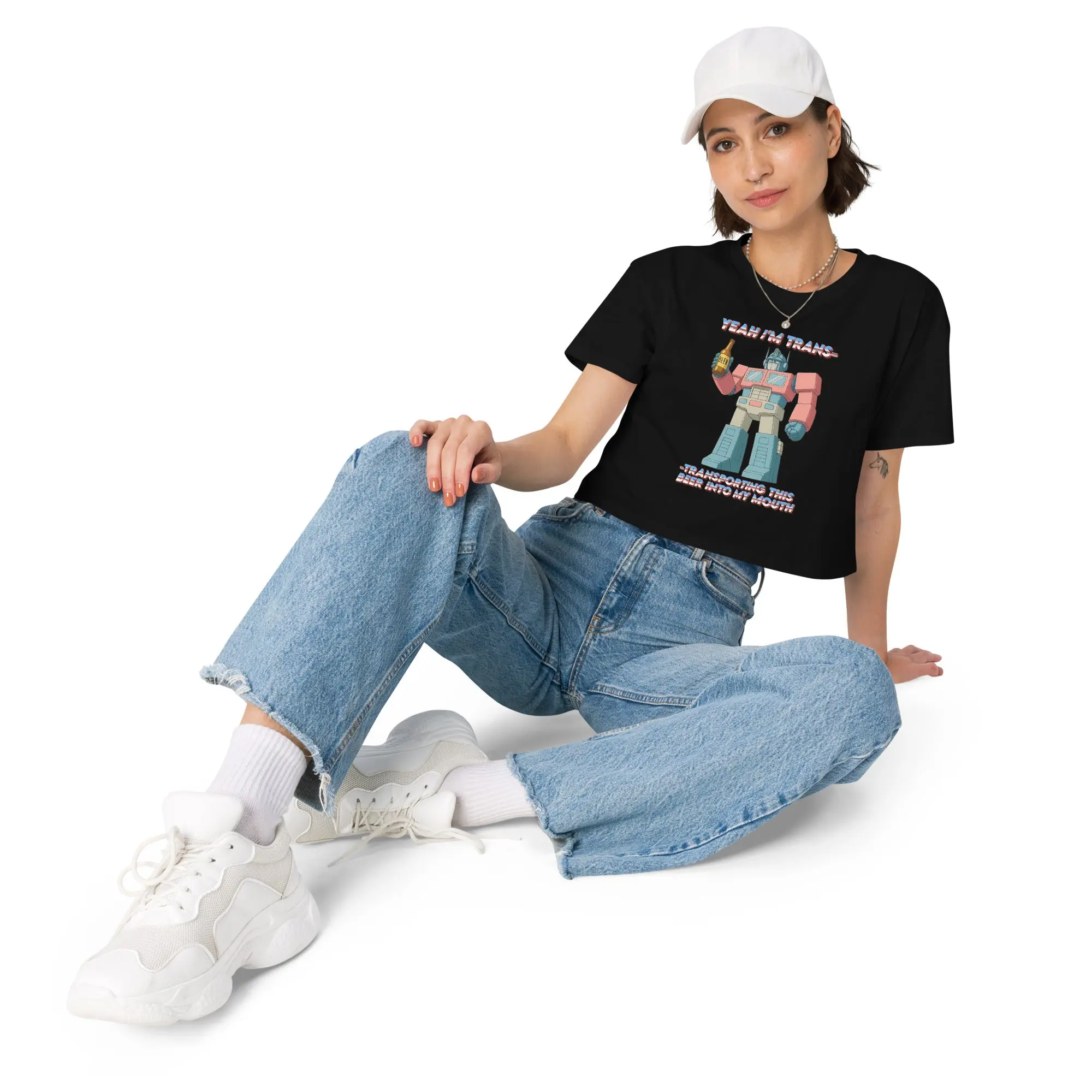 Yeah I'm trans- transporting this beer into my mouth Women’s crop top - Image 6
