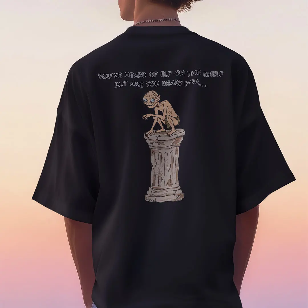 You've heard of elf on the shelf but are you ready for Gollum on a Collumn T-Shirt (backprint) - Image 7